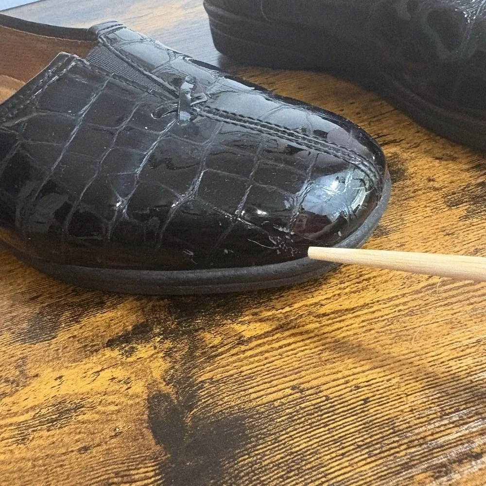 Gabor Ballet‎ Loafers Womens Sz 9 Black Patent Leather Reptile Print